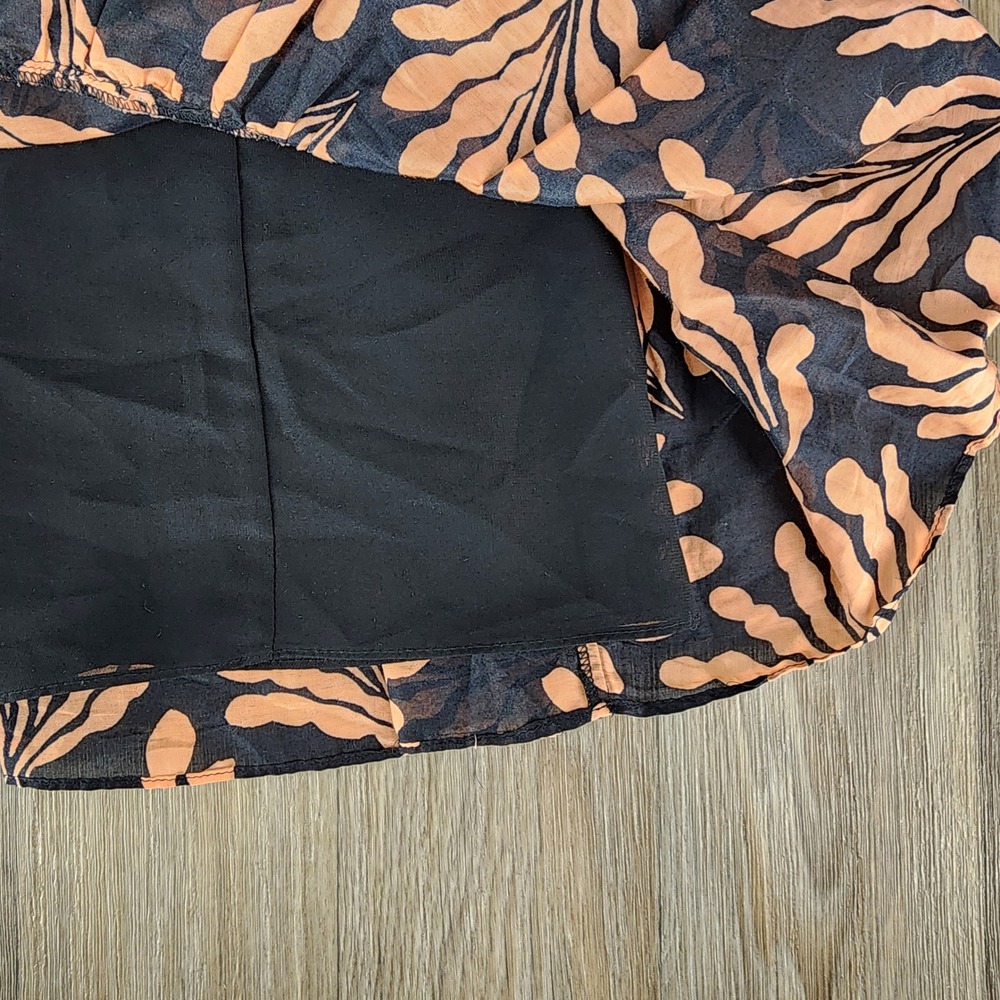Diane von Furstenberg Black Peach Leaf Print Tiered Mini Dress Womens Medium M‎ - Picture 4 of 12